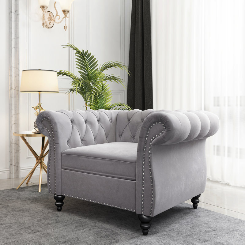 Engelgard Velvet Chesterfield Chair Rosdorf Park Fabric Gray Velvet